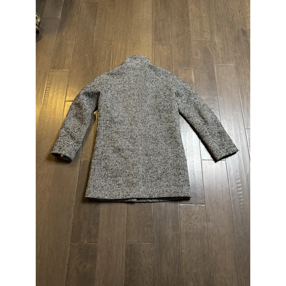 J Crew Tweed Coat Women Size 0 Black White Long Wool Blend‎ Walker Pea - Picture 3 of 13
